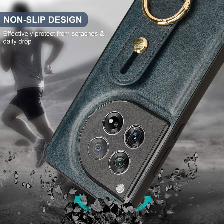For OnePlus 12 Wristband Leather Back Phone Case(Blue) by buy2fix