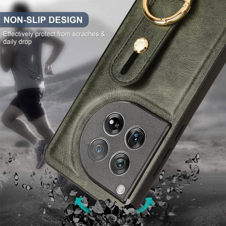 For OnePlus 12 Wristband Leather Back Phone Case(Green) by buy2fix