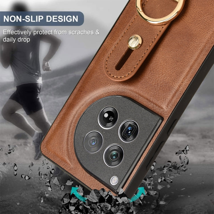 For OnePlus 12 Wristband Leather Back Phone Case(Brown) by buy2fix