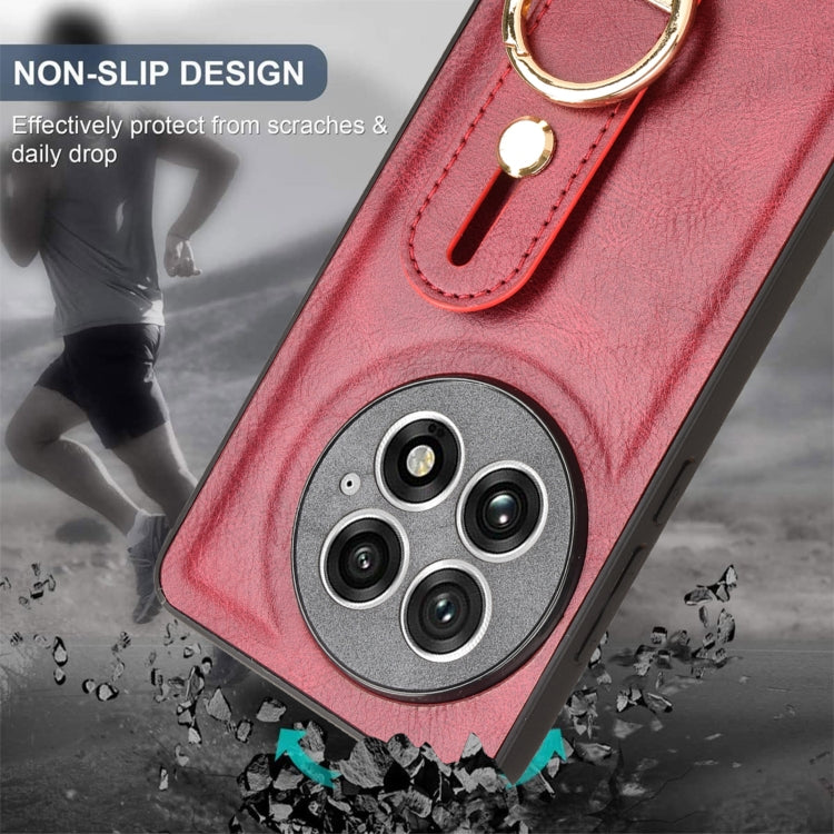 For OnePlus 13 Wristband Leather Back Phone Case(Red) by buy2fix