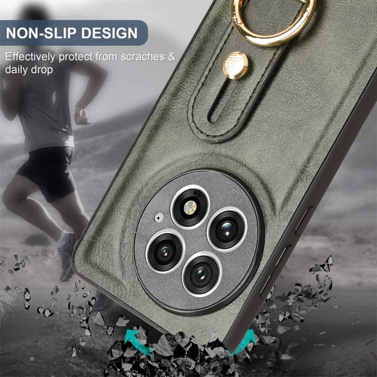 For OnePlus 13 Wristband Leather Back Phone Case(Green) by buy2fix