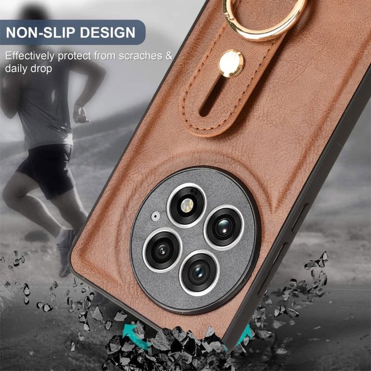For OnePlus 13 Wristband Leather Back Phone Case(Brown) by buy2fix