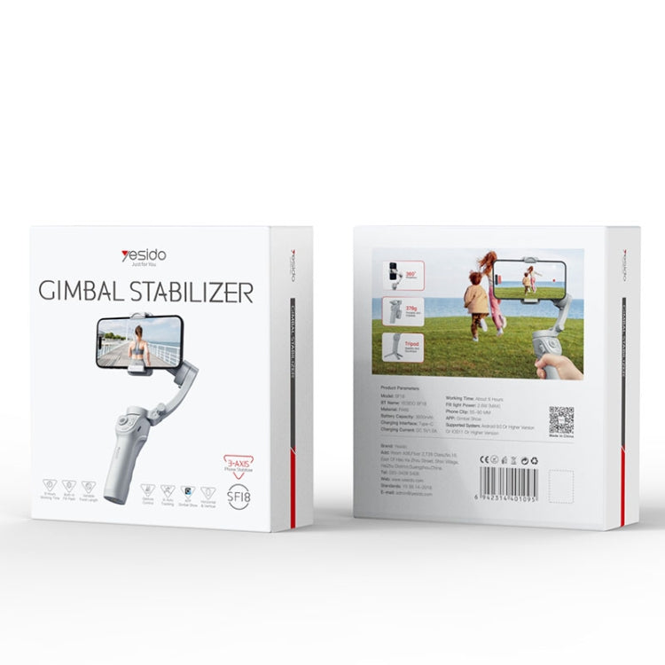 Yesido SF18 Phone Stabilizer Three-Axis Anti-Shake Handheld Gimbal(White) by Yesido