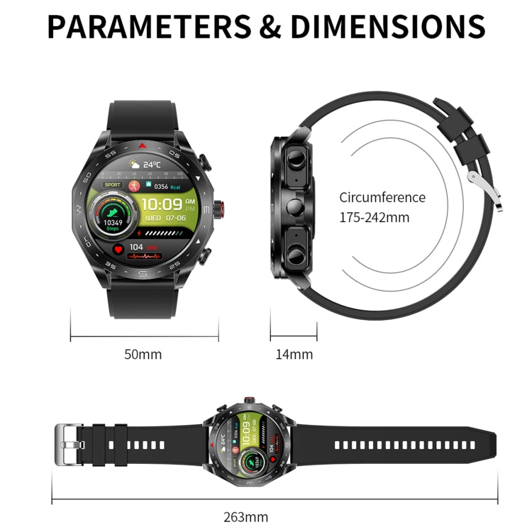 T95 1.52 inch BT5.0 Smart Sport Watch with Earbuds, Support Bluetooth Call / Blood Oxygen / Heart Rate / Blood Pressure Health Monitor(Black) by buy2fix
