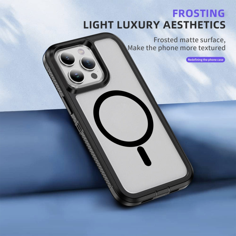 For iPhone 15 Plus / 14 Plus Guard Magsafe Magnetic Ring Matte Phone Case(Black+Transparent) by buy2fix