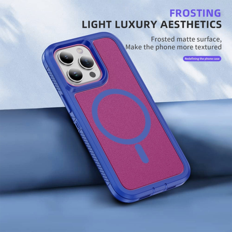 For iPhone 15 Guard Magsafe Magnetic Ring Matte Phone Case(Blue+Rose Red) by buy2fix