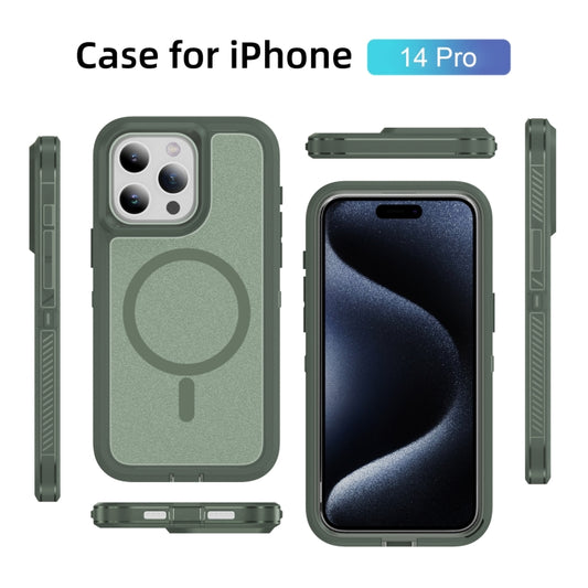 For iPhone 14 Pro Guard Magsafe Magnetic Ring Matte Phone Case(Green) by buy2fix