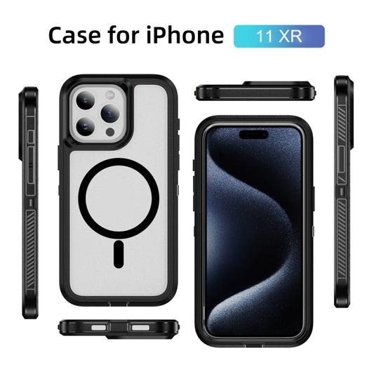 For iPhone 11 / XR Guard Magsafe Magnetic Ring Matte Phone Case(Black+Transparent) by buy2fix