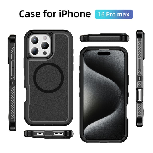 For iPhone 16 Pro Max Guard Magsafe Magnetic Ring Matte Phone Case(Black) by buy2fix