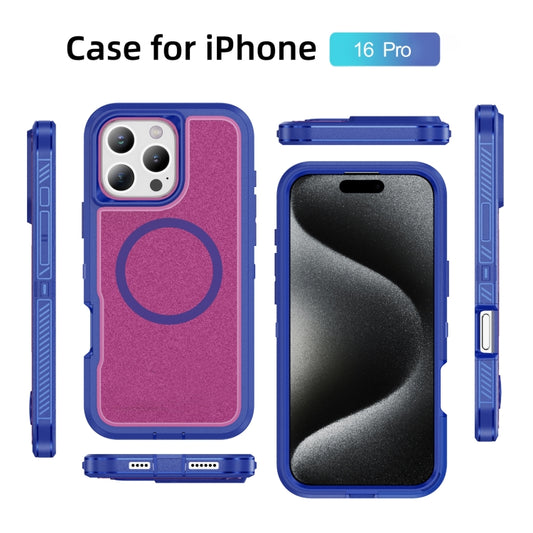 For iPhone 16 Pro Guard Magsafe Magnetic Ring Matte Phone Case(Blue+Rose Red) by buy2fix