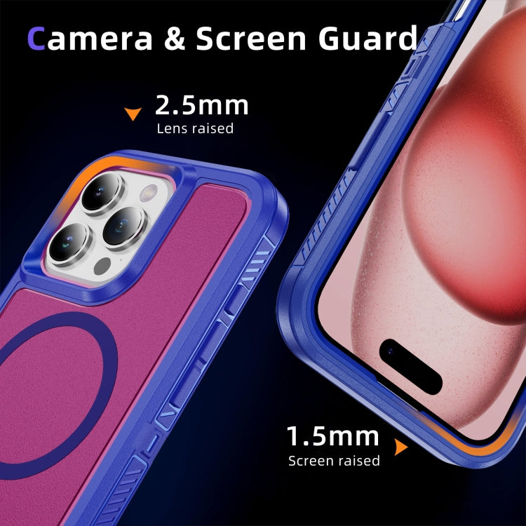 For iPhone 16 Pro Guard Magsafe Magnetic Ring Matte Phone Case(Blue+Rose Red) by buy2fix