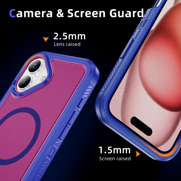 For iPhone 16 Guard Magsafe Magnetic Ring Matte Phone Case(Blue+Rose Red) by buy2fix