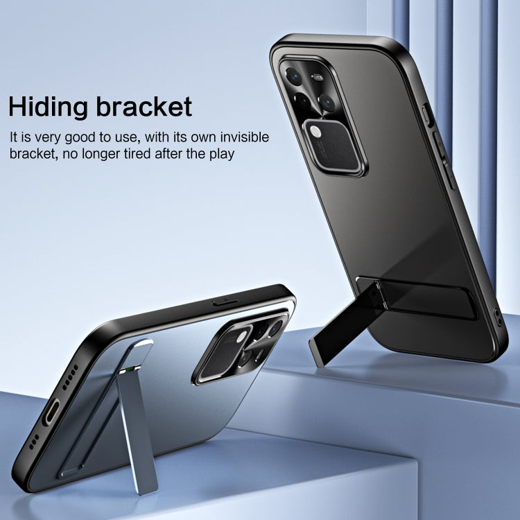 For vivo S18 Pro R-JUST RJ-61 Electroplating Frosted TPU + PC Phone Case with Holder(Blue) by R-JUST