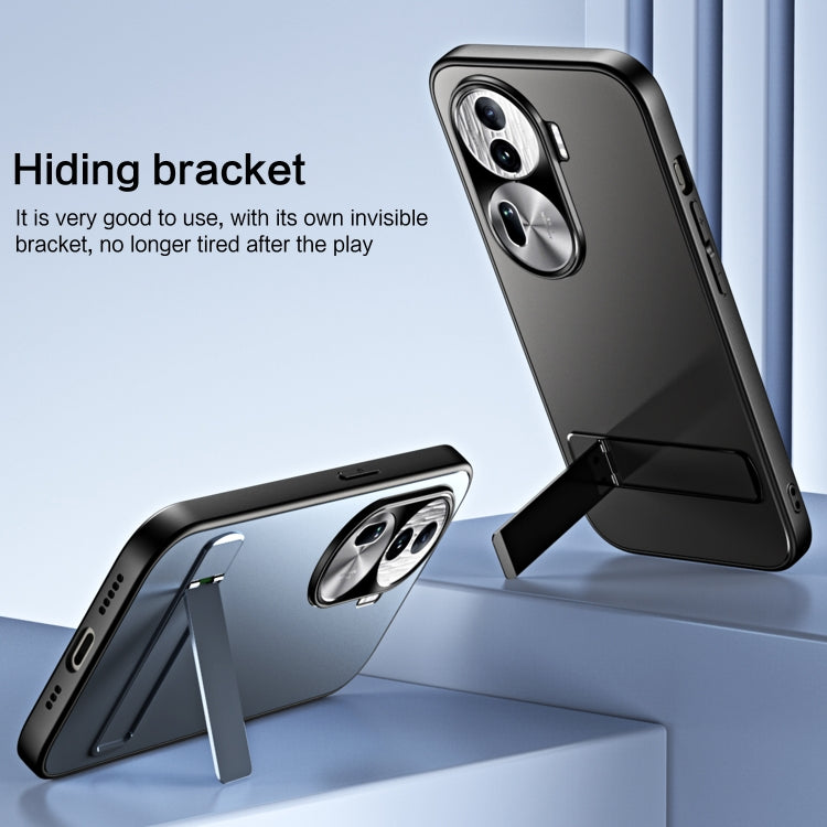 For OPPO Reno11 Pro Global R-JUST RJ-61 Electroplating Frosted TPU + PC Phone Case with Holder(Silver) by R-JUST