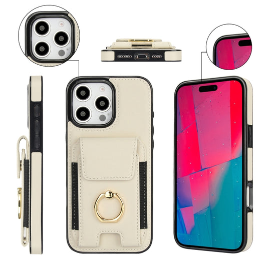 For iPhone 16 Pro Max Elastic Card Bag Ring Holder Phone Case(White) by buy2fix