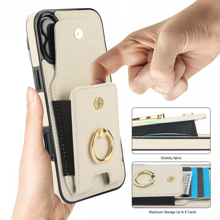 For iPhone 16 Plus Elastic Card Bag Ring Holder Phone Case(White) by buy2fix