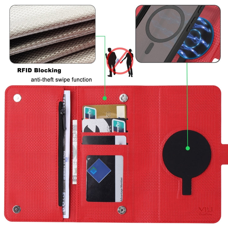 For Google Pixel 8 Pro ViLi GHB Series MagSafe Magnetic Zipper Leather Phone Case(Red) by ViLi