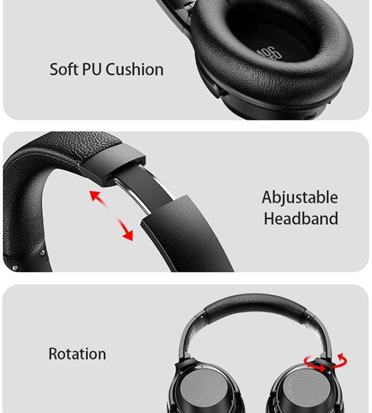 A06 Wireless ANC Noise Canceling Headset Over Ear Bluetooth Headphone(Black) by buy2fix
