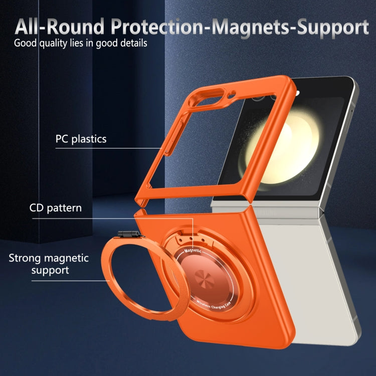 For Samsung Galaxy Z Flip5 5G 360 Degree Rotating Holder MagSafe PC Full Coverage Shockproof Phone Case(Orange) by buy2fix