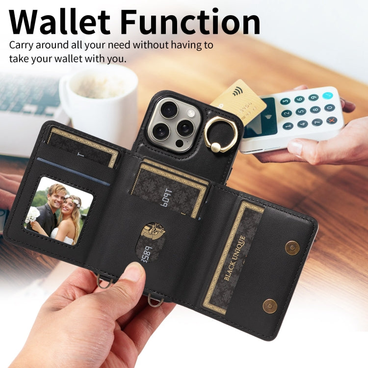 For iPhone 15 Pro Max Crossbodys Card Bag Ring Holder Leather Phone Case(Black) - iPhone 15 Pro Max Cases by buy2fix | Online Shopping UK | buy2fix