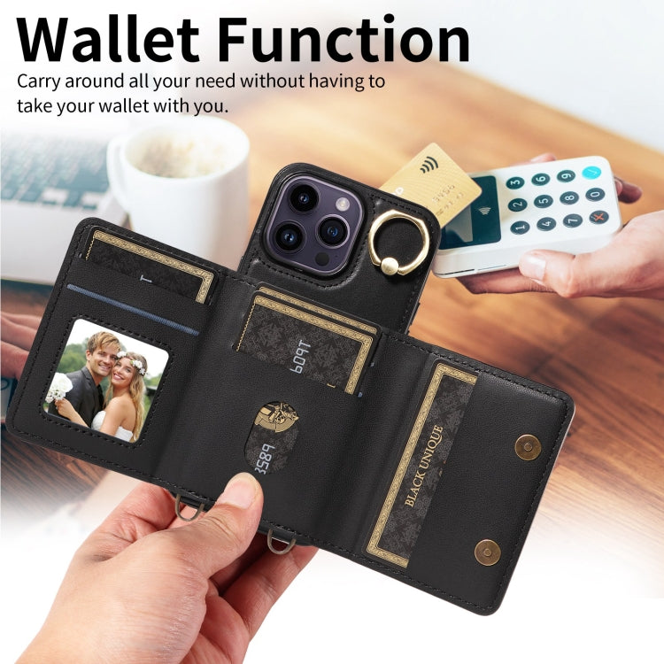 For iPhone 14 Pro Max Crossbodys Card Bag Ring Holder Leather Phone Case(Black) - iPhone 14 Pro Max Cases by buy2fix | Online Shopping UK | buy2fix