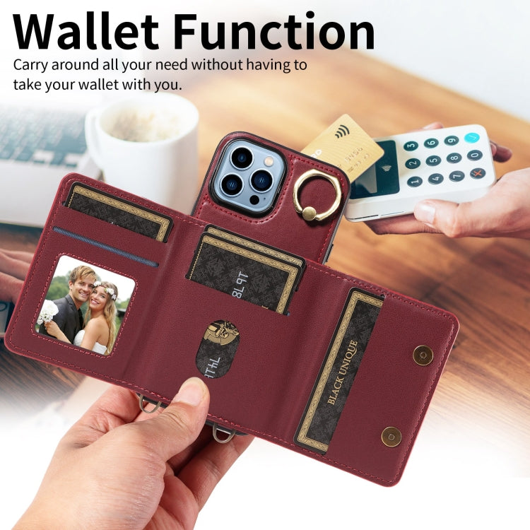 For iPhone 13 Pro Max Crossbodys Card Bag Ring Holder Leather Phone Case(Red) - iPhone 13 Pro Max Cases by buy2fix | Online Shopping UK | buy2fix