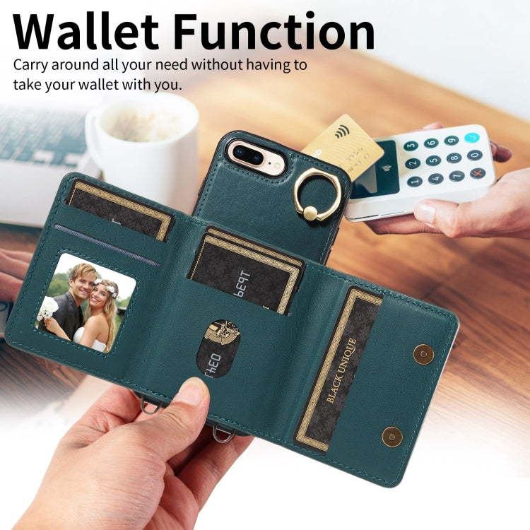 For iPhone 7 Plus / 8 Plus Crossbodys Card Bag Ring Holder Leather Phone Case(Green) - More iPhone Cases by buy2fix | Online Shopping UK | buy2fix