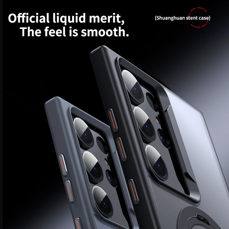 For Samsung Galaxy S23 Ultra Double Ring MagSafe Magnetic Holder Phone Case(Matte Black) by buy2fix