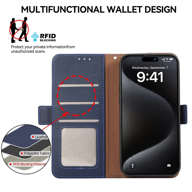 For Samsung Galaxy S22 5G ABEEL Side-Magnetic Litchi Pattern Leather RFID Phone Case(Blue) by buy2fix