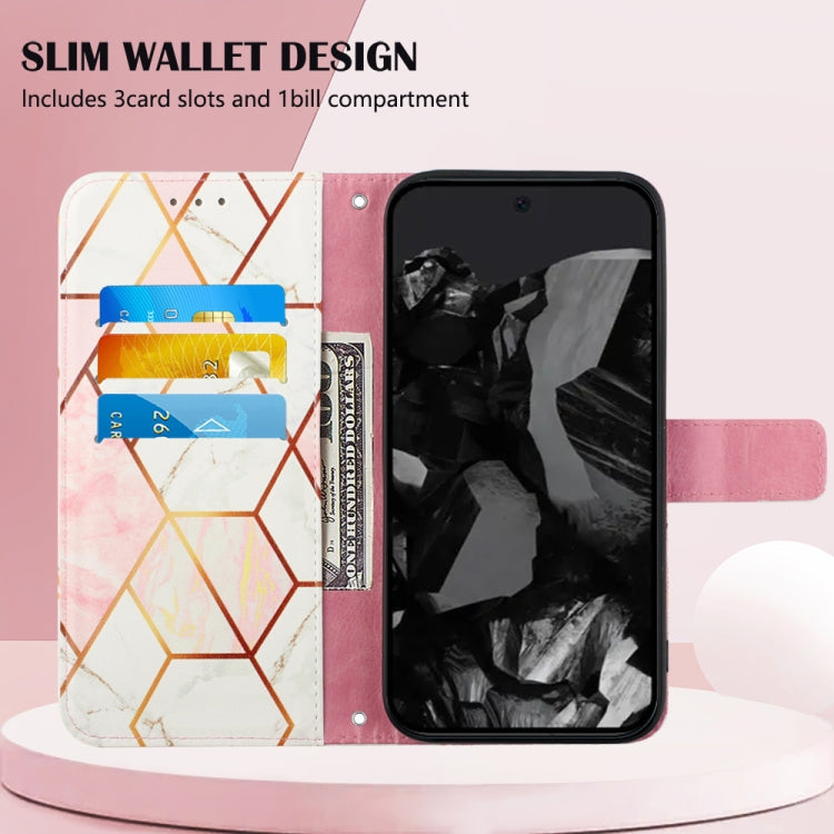 For Google Pixel 9 Pro PT003 Marble Pattern Flip Leather Phone Case(Pink White) by buy2fix