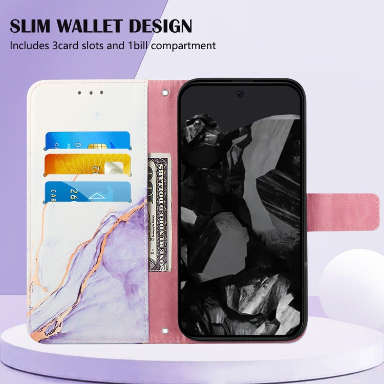 For Google Pixel 9 Pro PT003 Marble Pattern Flip Leather Phone Case(White Purple) by buy2fix