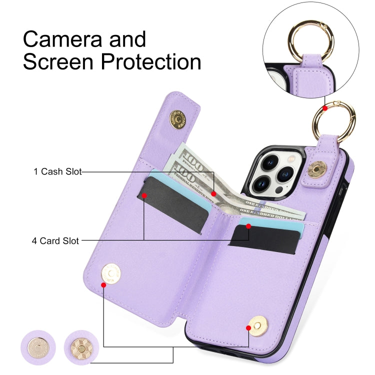 For iPhone 13 Pro Max Litchi Texture Zipper Double Buckle Card Bag Phone Case(Purple) - iPhone 13 Pro Max Cases by buy2fix | Online Shopping UK | buy2fix