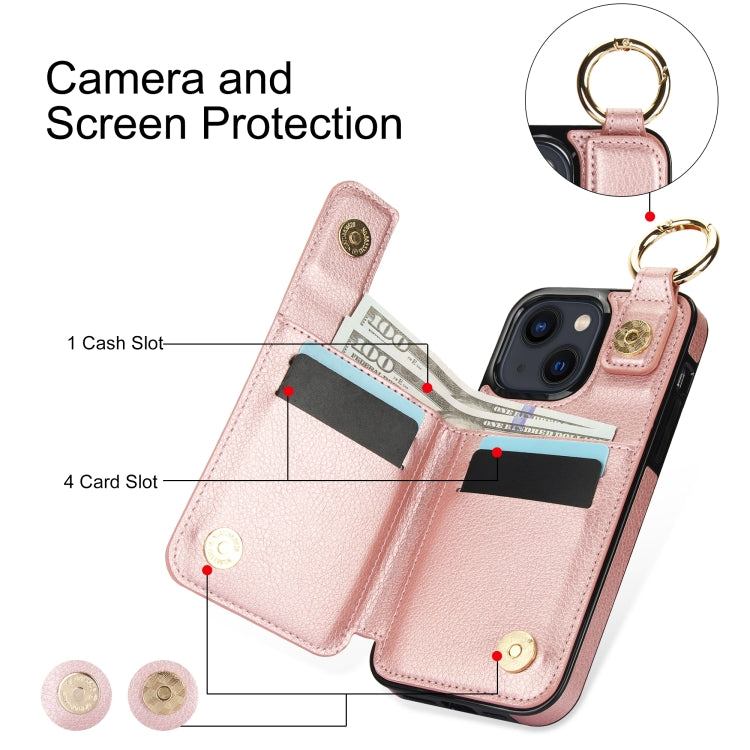 For iPhone 13 mini Litchi Texture Zipper Double Buckle Card Bag Phone Case(Rose Gold) - iPhone 13 mini Cases by buy2fix | Online Shopping UK | buy2fix