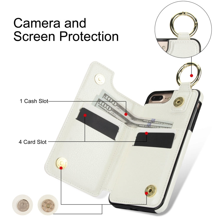 For iPhone 8 Plus / 7 Plus Litchi Texture Zipper Double Buckle Card Bag Phone Case(White) - More iPhone Cases by buy2fix | Online Shopping UK | buy2fix