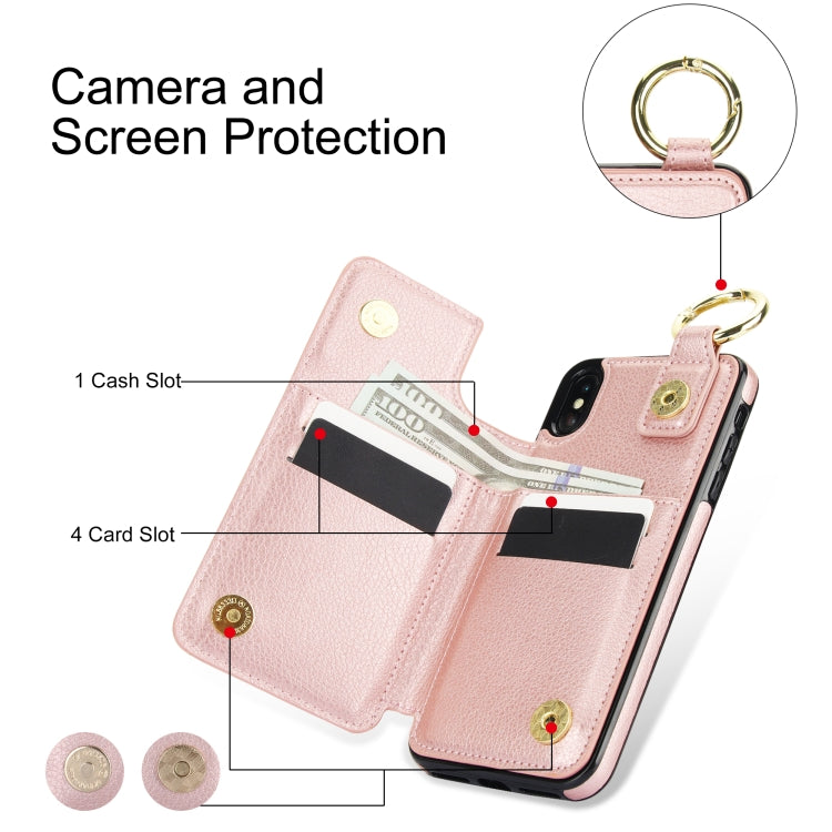 For iPhone XS / X Litchi Texture Zipper Double Buckle Card Bag Phone Case(Rose Gold) - More iPhone Cases by buy2fix | Online Shopping UK | buy2fix