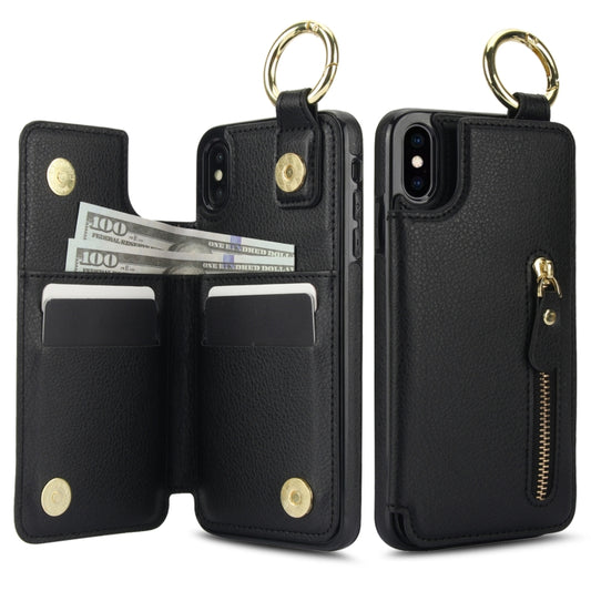 For iPhone XS / X Litchi Texture Zipper Double Buckle Card Bag Phone Case(Black) - More iPhone Cases by buy2fix | Online Shopping UK | buy2fix
