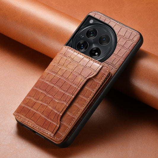 For OnePlus 12 Crocodile Texture Card Bag Design Full Coverage Phone Case(Brown) by buy2fix