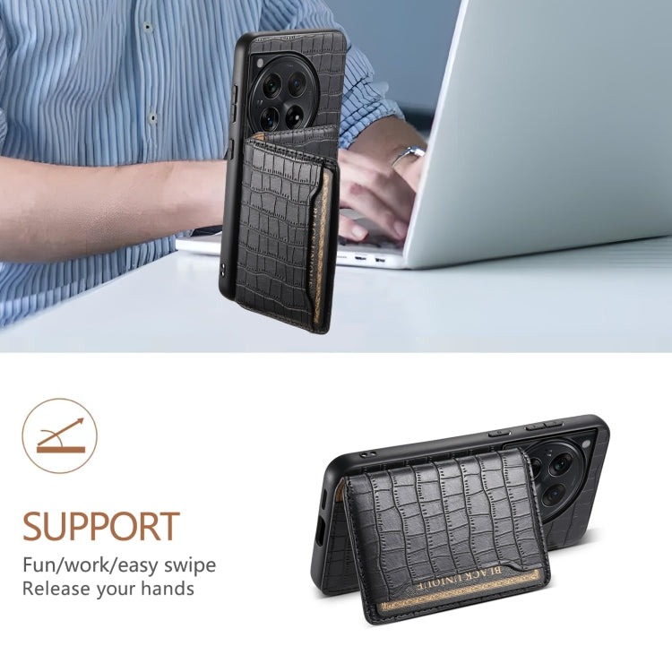 For OnePlus 12 Crocodile Texture Card Bag Design Full Coverage Phone Case(Black) by buy2fix