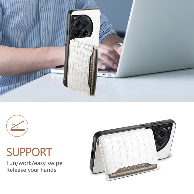 For OnePlus 12 Crocodile Texture Card Bag Design Full Coverage Phone Case(White) by buy2fix