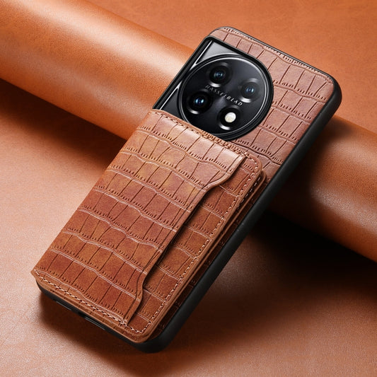 For OnePlus 11 Crocodile Texture Card Bag Design Full Coverage Phone Case(Brown) by buy2fix