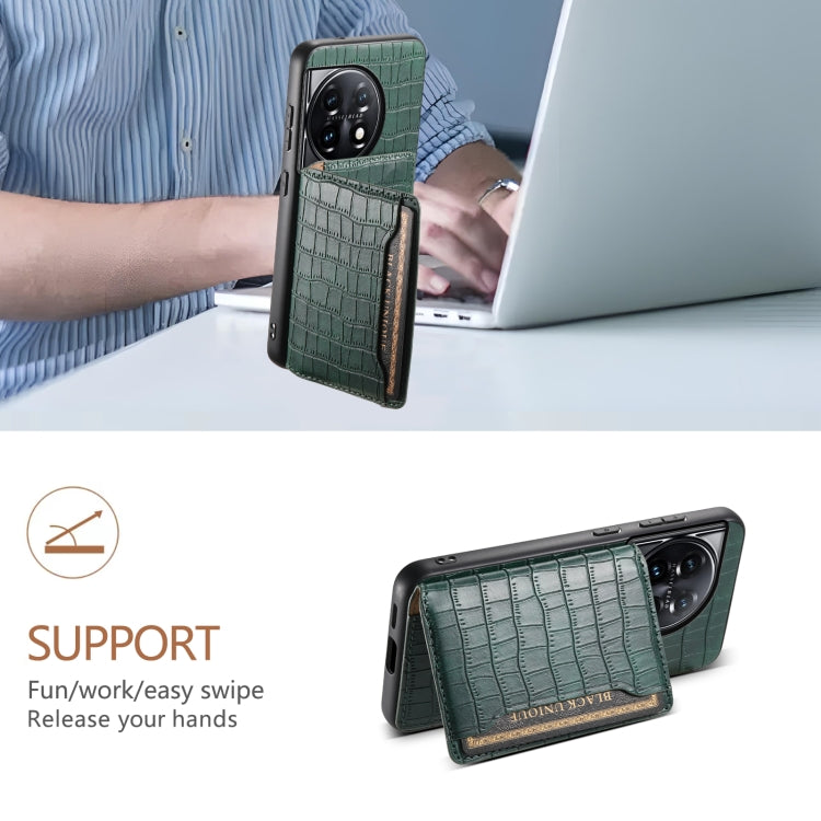 For OnePlus 11 Crocodile Texture Card Bag Design Full Coverage Phone Case(Green) by buy2fix