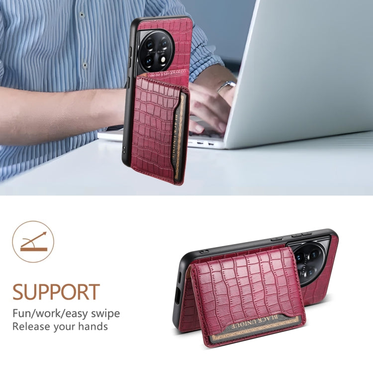 For OnePlus 11 Crocodile Texture Card Bag Design Full Coverage Phone Case(Red) by buy2fix