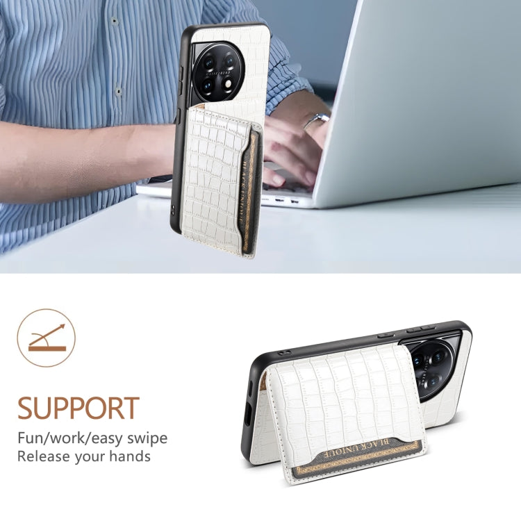 For OnePlus 11 Crocodile Texture Card Bag Design Full Coverage Phone Case(White) by buy2fix