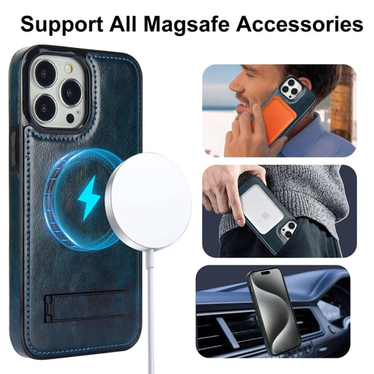 For iPhone 15 Pro Retro Leather Invisible Stand MagSafe Phone Case(Blue) by buy2fix