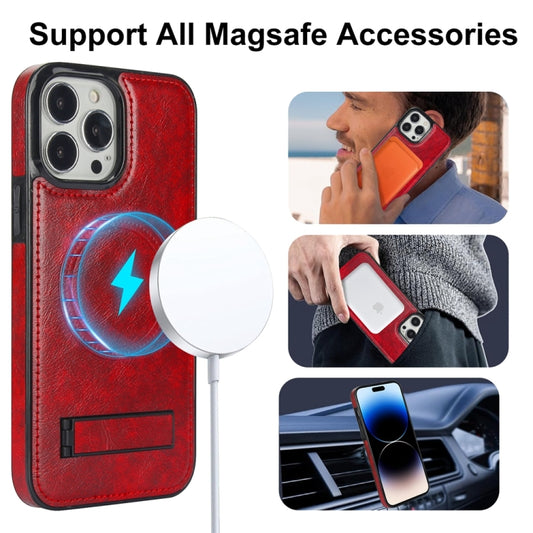 For iPhone 14 Pro Max Retro Leather Invisible Stand MagSafe Phone Case(Red) by buy2fix