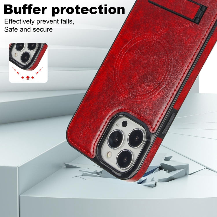 For iPhone 14 Pro Max Retro Leather Invisible Stand MagSafe Phone Case(Red) by buy2fix