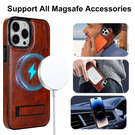 For iPhone 14 Pro Retro Leather Invisible Stand MagSafe Phone Case(Brown) by buy2fix