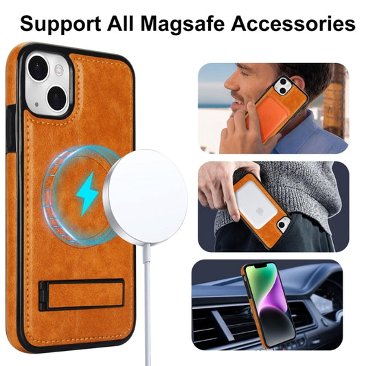 For iPhone 14 Plus Retro Leather Invisible Stand MagSafe Phone Case(Yellow) by buy2fix
