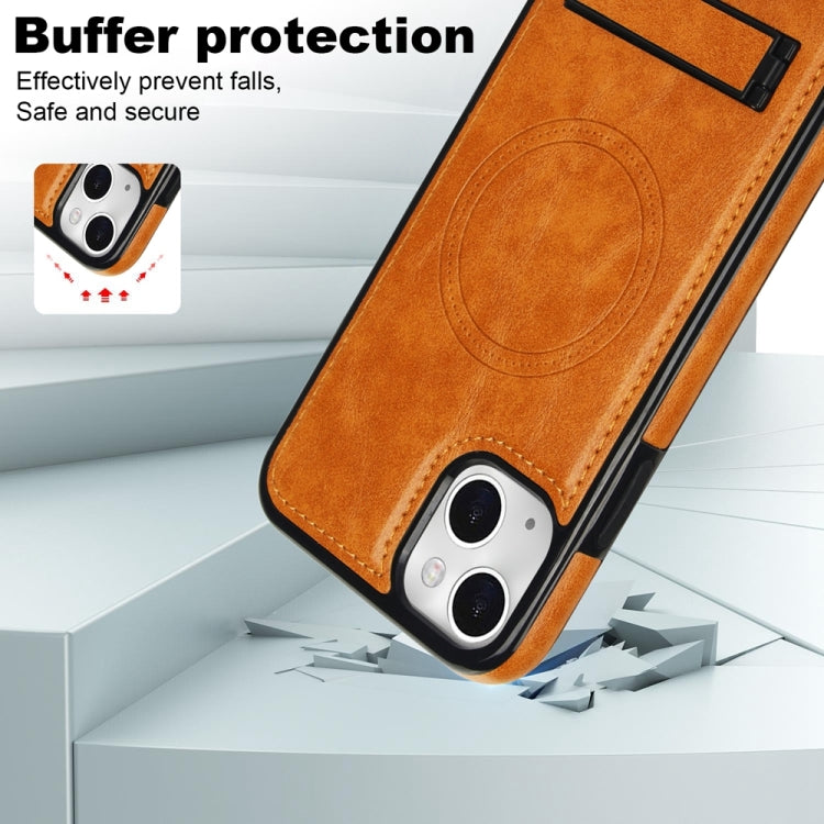 For iPhone 13 Retro Leather Invisible Stand MagSafe Phone Case(Yellow) by buy2fix