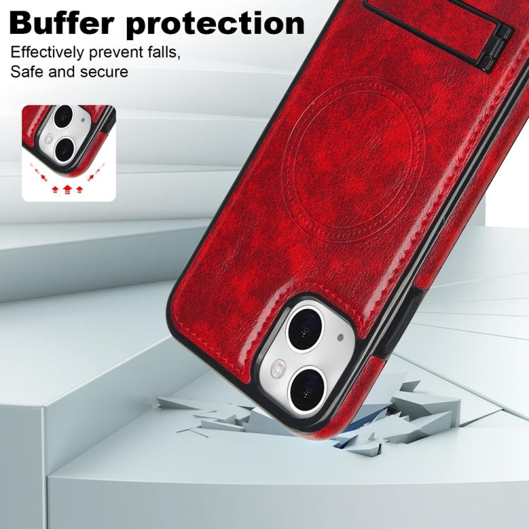 For iPhone 13 mini Retro Leather Invisible Stand MagSafe Phone Case(Red) by buy2fix